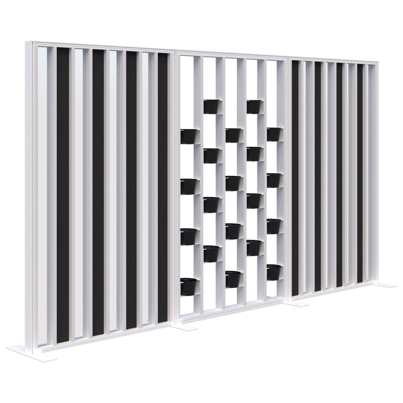 Connect Freestanding Acoustic Glazed Plant Wall 3600 / Snow Velvet with White Frame / Charcoal