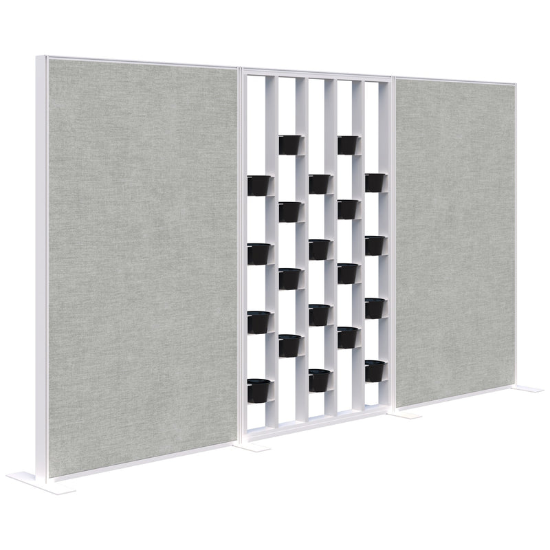 Connect Freestanding Fabric/Plant Wall 3600 / Snow Velvet with White Frame / Keylargo Zinc