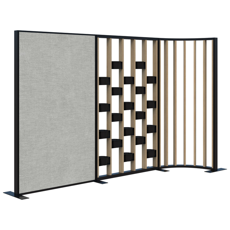 Connect Freestanding Fabric/Plant Wall/Curved Fin Classic Oak with Black Frame / Keylargo Zinc