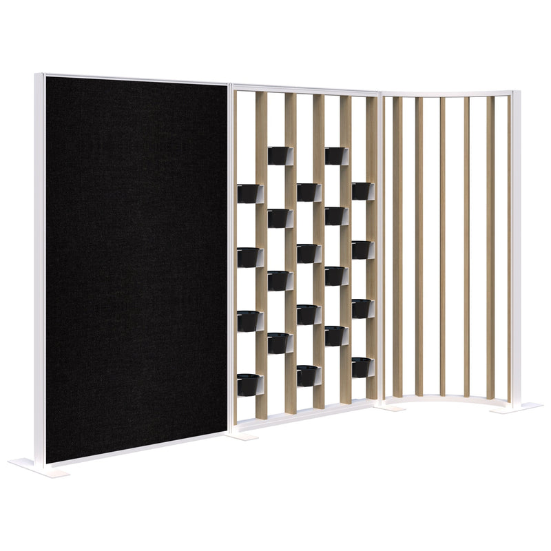 Connect Freestanding Fabric/Plant Wall/Curved Fin Classic Oak with White Frame / Keylargo Ebony