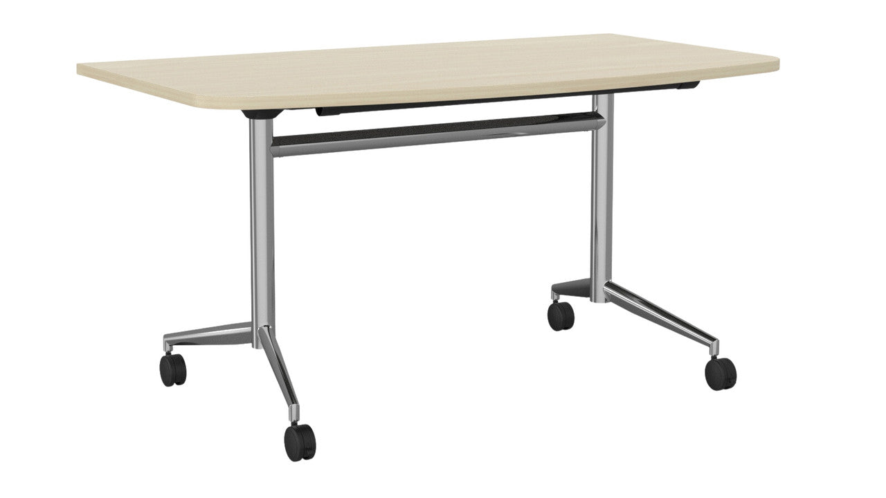 Team Flip Table D-Shape 1400 x 700 / Nordic Maple / Chrome