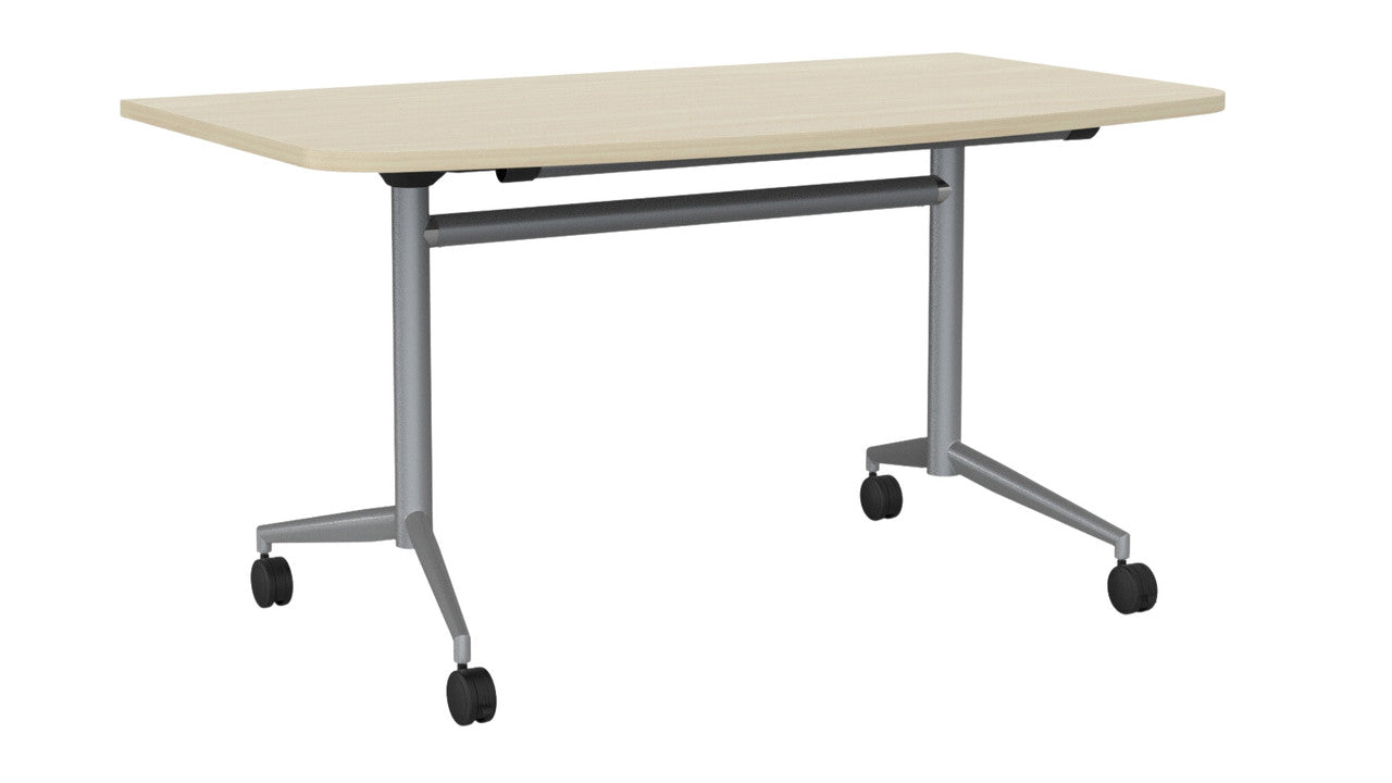 Team Flip Table D-Shape 1400 x 700 / Nordic Maple / Silver