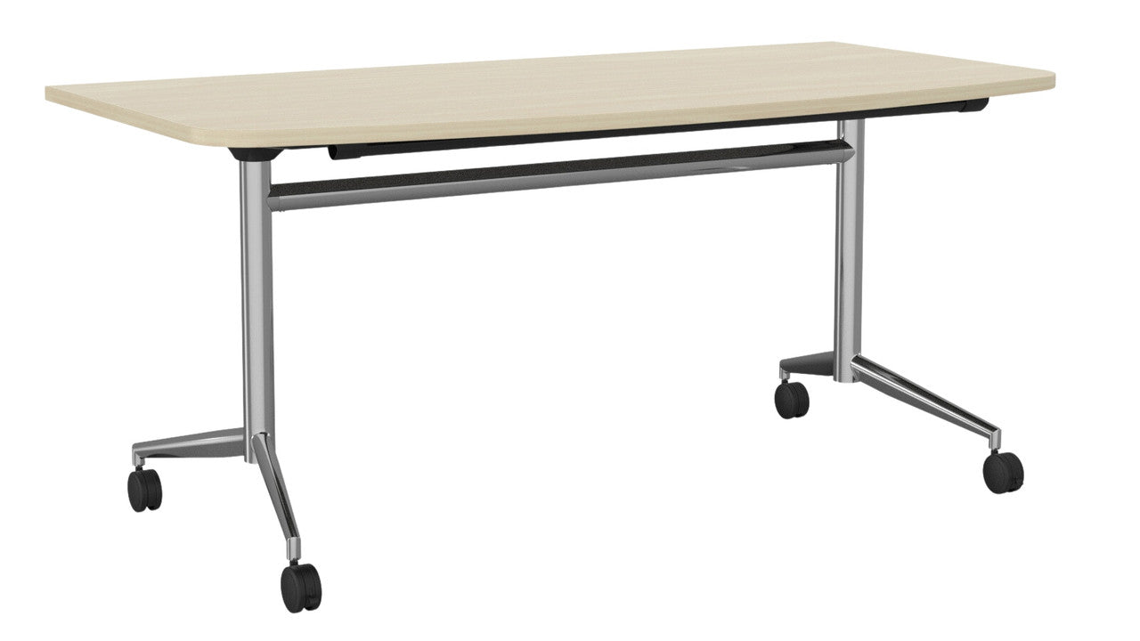 Team Flip Table D-Shape 1600 x 800 / Nordic Maple / Chrome