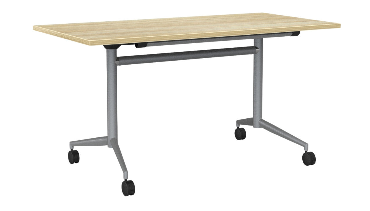 Team Flip Table Rectangle 1400 x 700 / Atlantic Oak / Silver