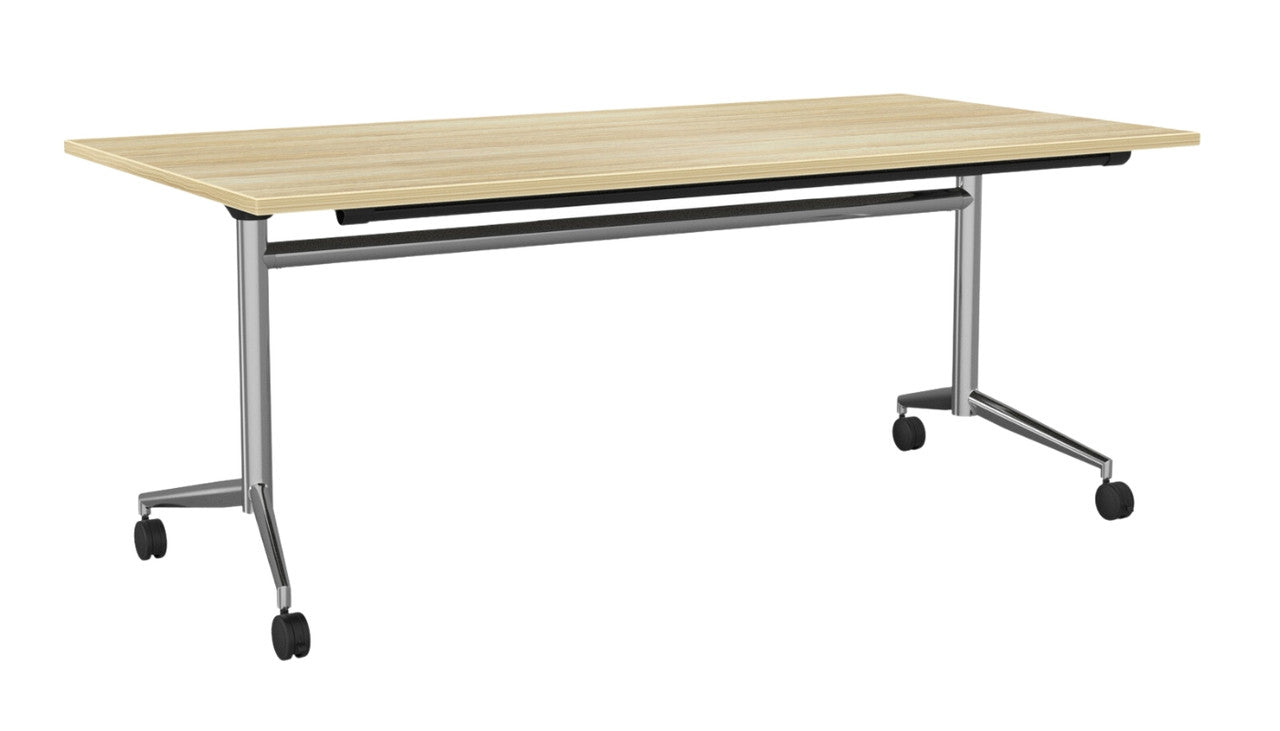 Team Flip Table Rectangle 1800 x 900 / Atlantic Oak / Chrome