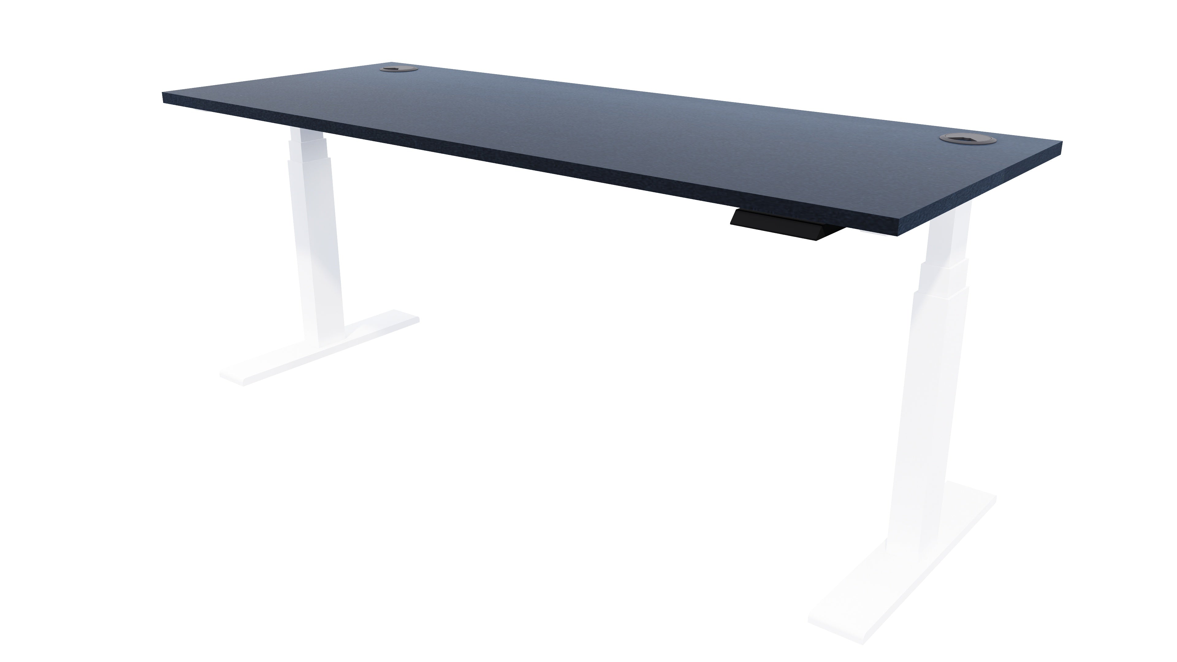 Rise Electric Adjustable Stand up Desk White Frame Char Blue