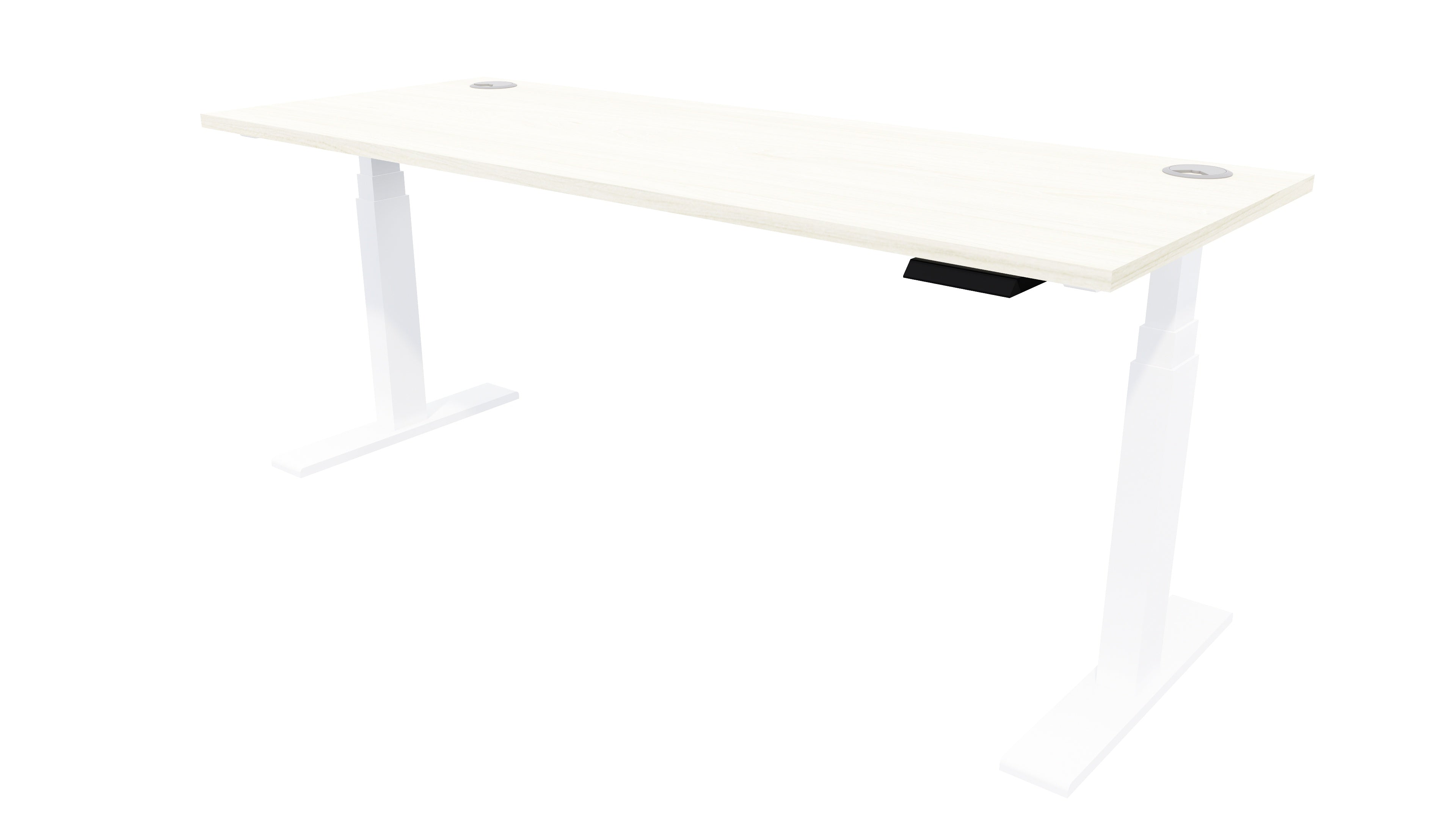 Rise Electric Adjustable Stand up Desk White Frame Coastal Elm