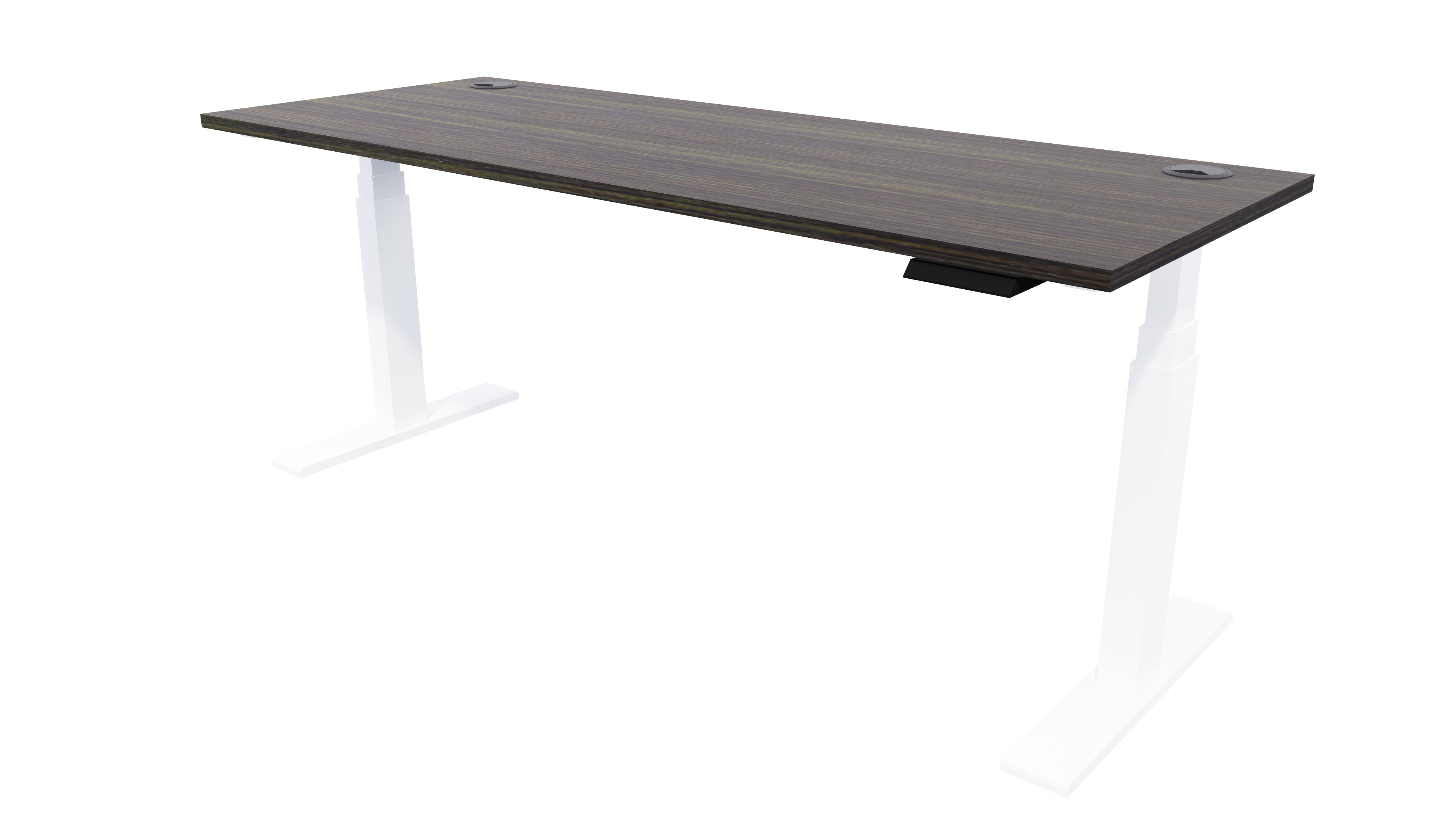 Rise Electric Adjustable Stand up Desk White Frame Dark Oak
