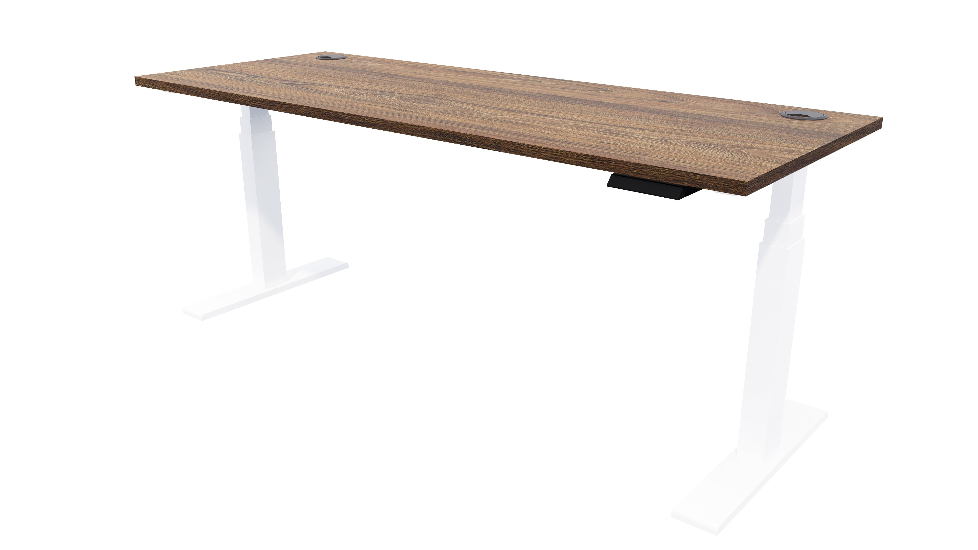 Rise Electric Adjustable Stand up Desk White Frame Tasman Elm
