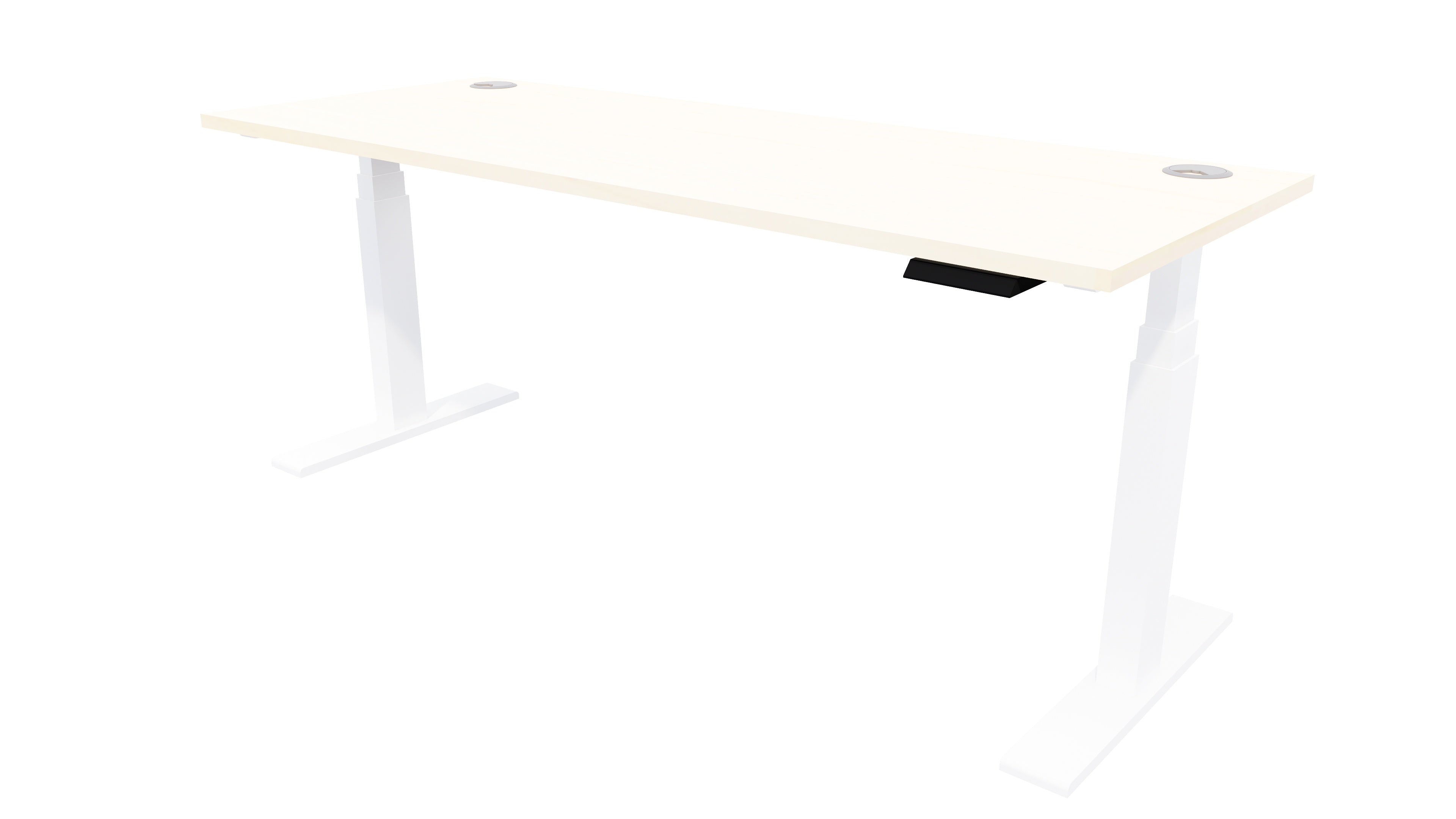 Rise Electric Adjustable Stand up Desk White Frame Washed Maple