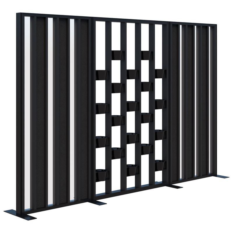 Connect Freestanding Acoustic Glazed Plant Wall 3000 / Black with Black Frame / Charcoal