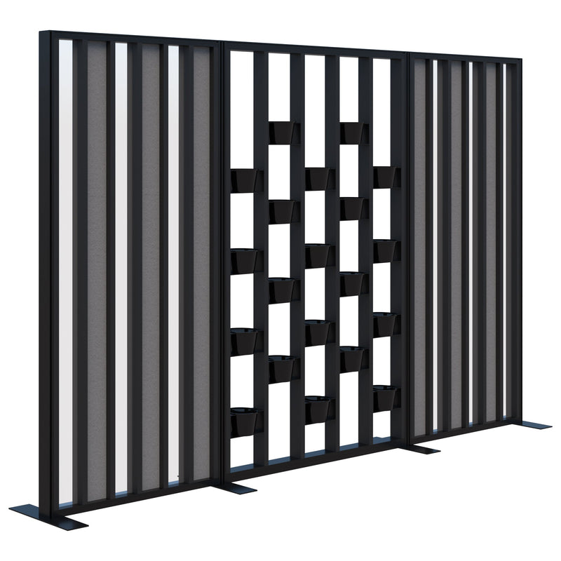Connect Freestanding Acoustic Glazed Plant Wall 3000 / Black with Black Frame / Light Grey