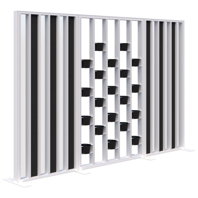 Connect Freestanding Acoustic Glazed Plant Wall 3000 / Snow Velvet with White Frame / Charcoal