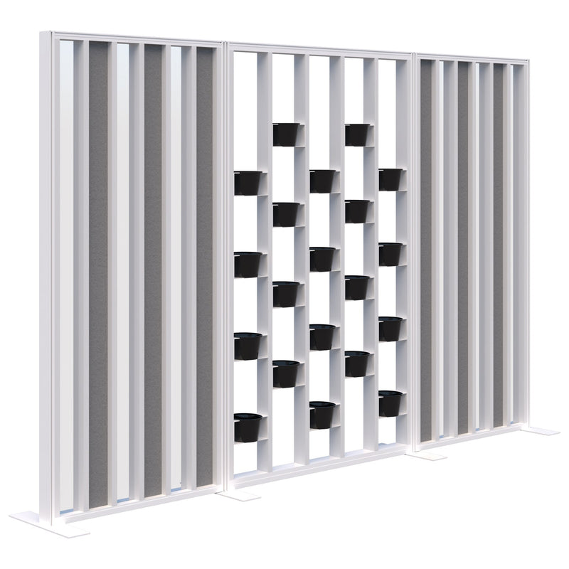 Connect Freestanding Acoustic Glazed Plant Wall 3000 / Snow Velvet with White Frame / Light Grey