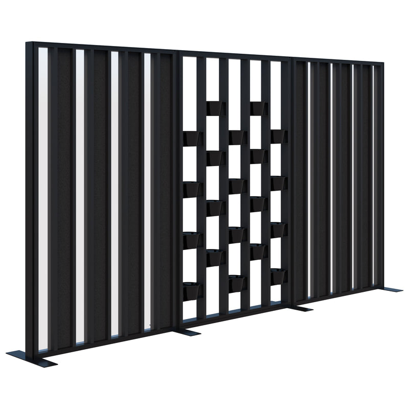 Connect Freestanding Acoustic Glazed Plant Wall 3600 / Black with Black Frame / Charcoal