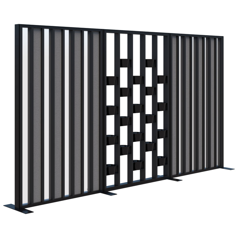 Connect Freestanding Acoustic Glazed Plant Wall 3600 / Black with Black Frame / Light Grey