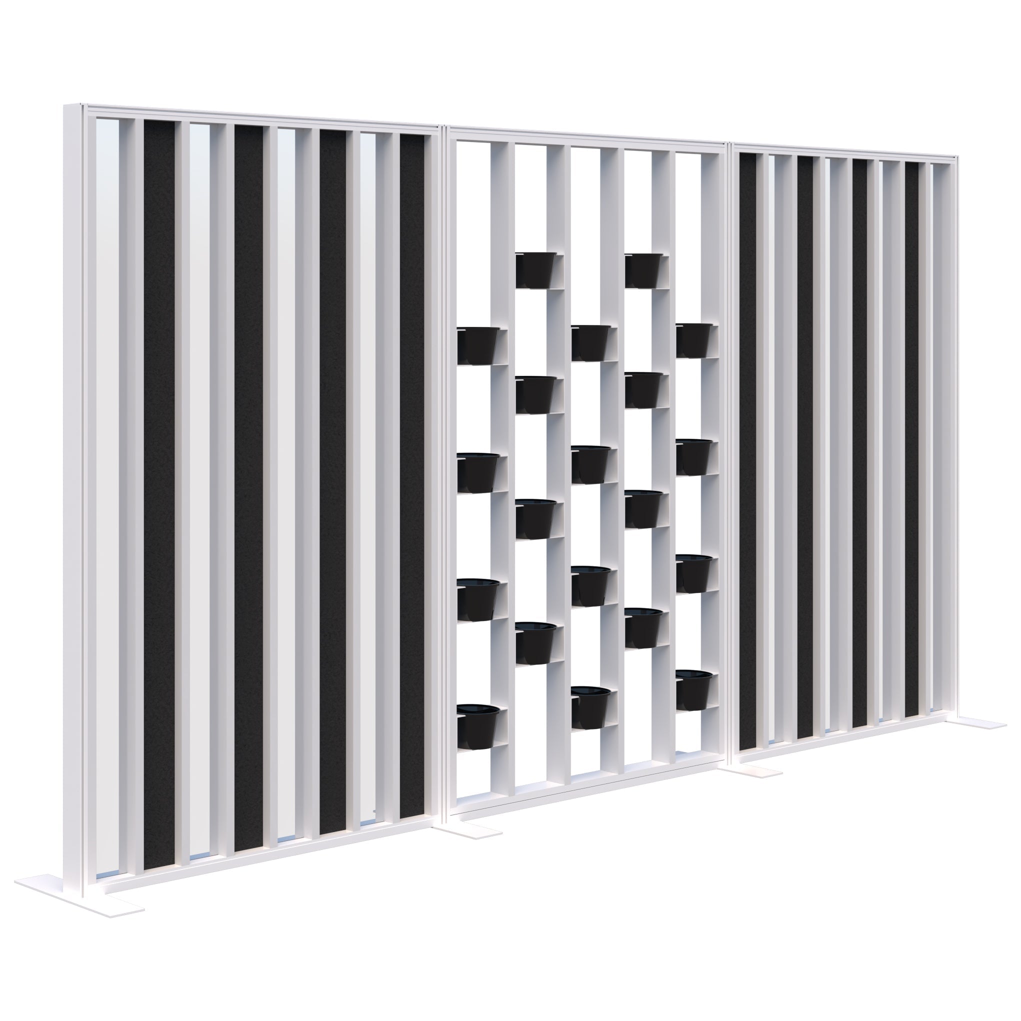 Connect Freestanding Acoustic Glazed Plant Wall 3600 / Snow Velvet with White Frame / Charcoal