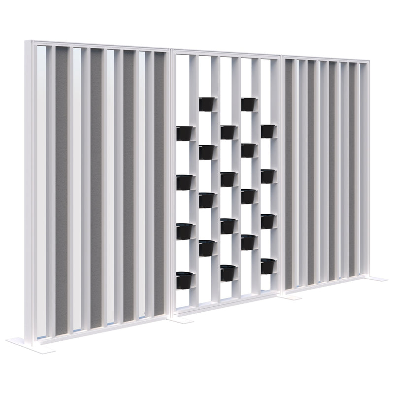 Connect Freestanding Acoustic Glazed Plant Wall 3600 / Snow Velvet with White Frame / Light Grey