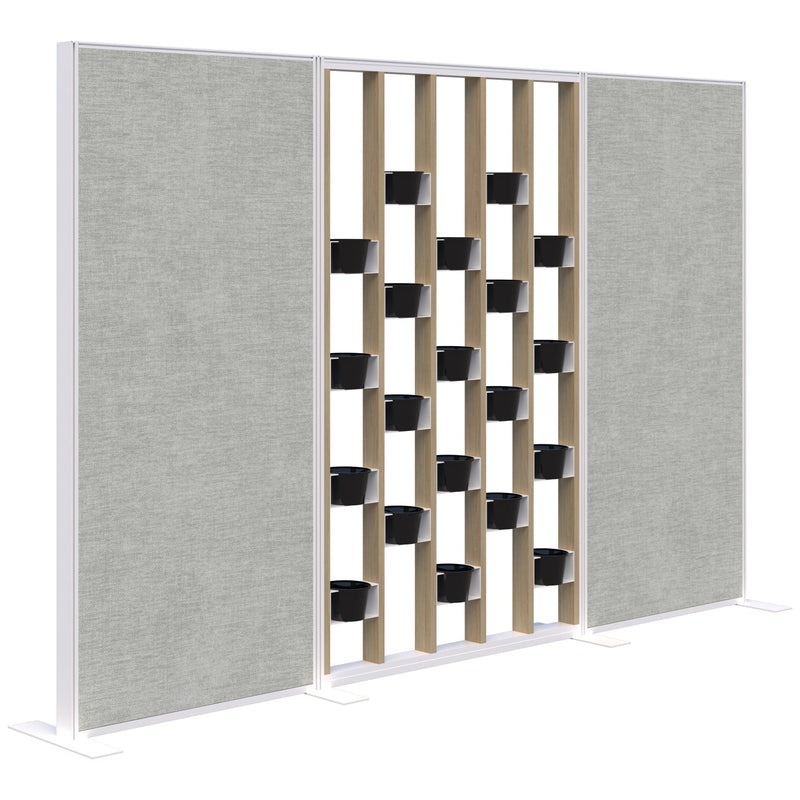 Connect Freestanding Fabric/Plant Wall 3000 / Classic Oak with White Frame / Keylargo Zinc