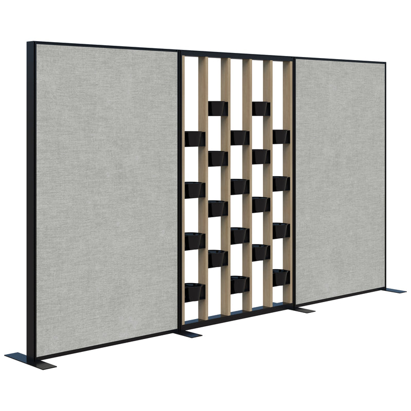 Connect Freestanding Fabric/Plant Wall 3600 / Classic Oak with Black Frame / Keylargo Zinc