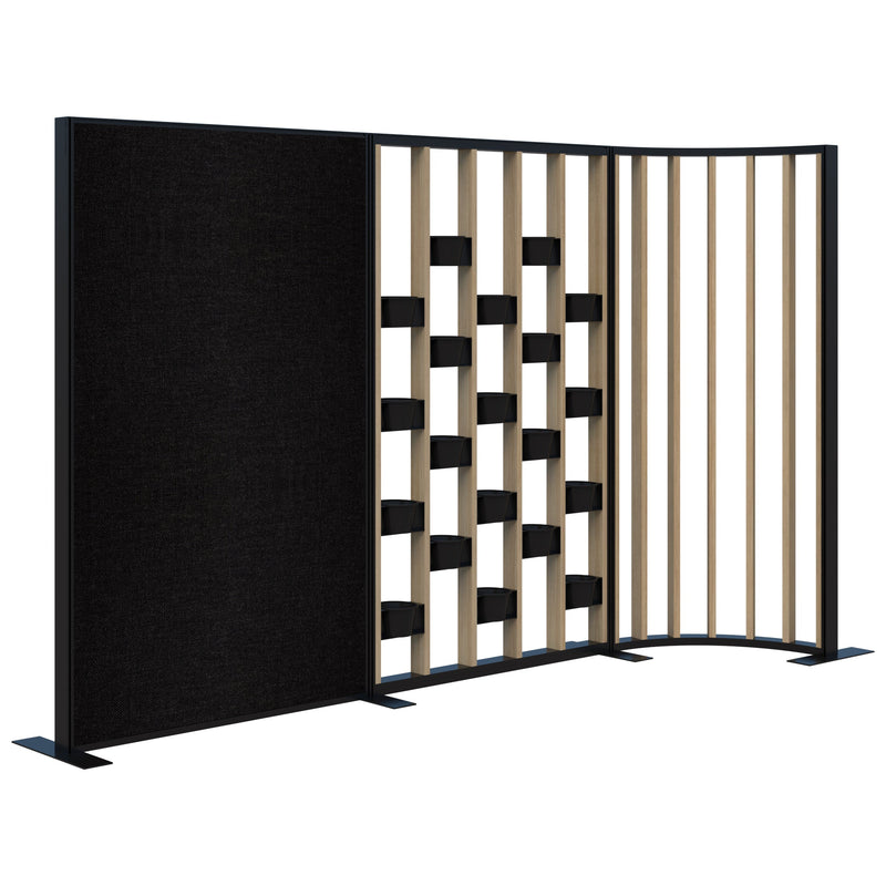 Connect Freestanding Fabric/Plant Wall/Curved Fin Classic Oak with Black Frame / Keylargo Ebony
