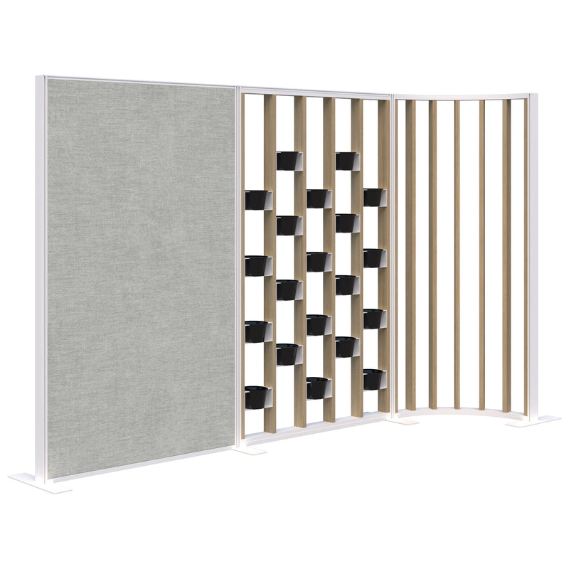 Connect Freestanding Fabric/Plant Wall/Curved Fin Classic Oak with White Frame / Keylargo Zinc