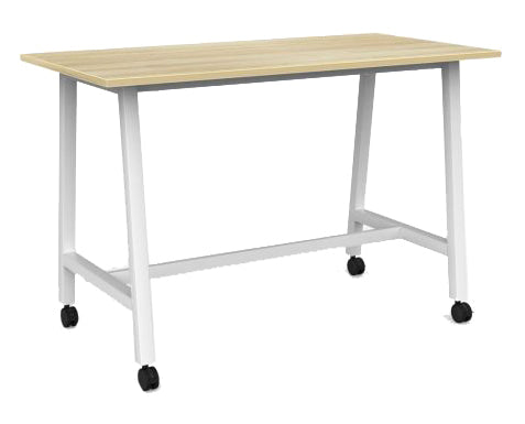 Cubit Bar Leaner with Castors 1600 x 800 / Atlantic Oak / White