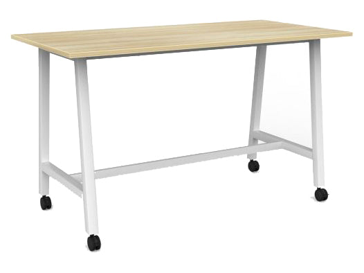 Cubit Bar Leaner with Castors 1800 x 900 / Atlantic Oak / White