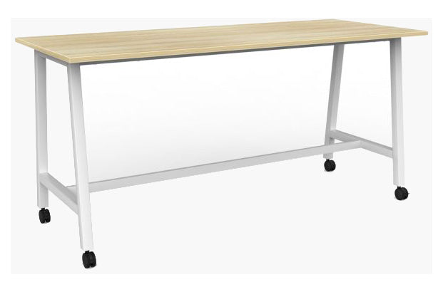 Cubit Bar Leaner with Castors 2200 x 900 / Atlantic Oak / White