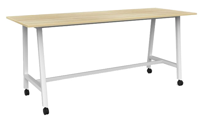 Cubit Bar Leaner with Castors 2400 x 900 / Atlantic Oak / White