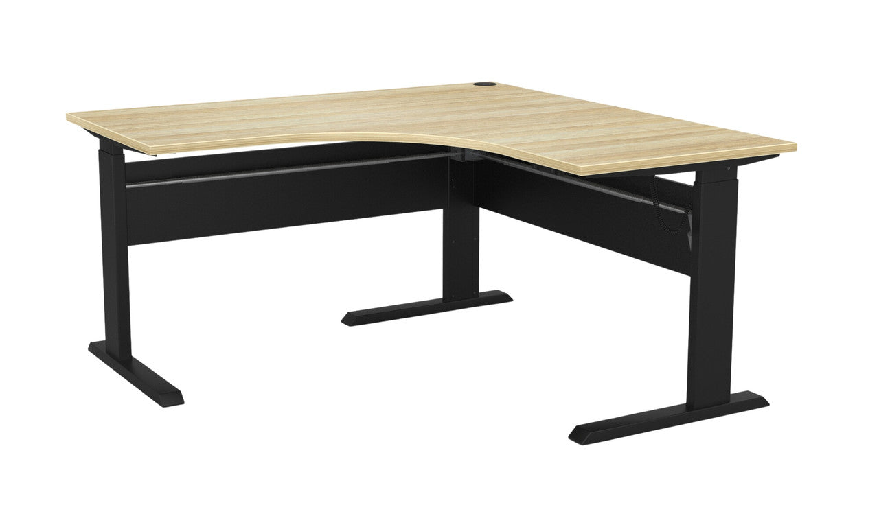 Cubit Electric Corner Desk 1500 x 1500 / Atlantic Oak / Black