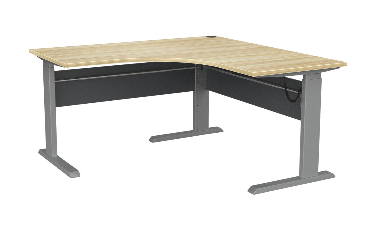 Cubit Electric Corner Desk 1500 x 1500 / Atlantic Oak / Silver