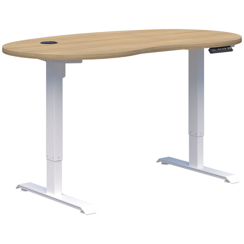 Duo II Electric Desk - Bean Shape Classic Oak / White