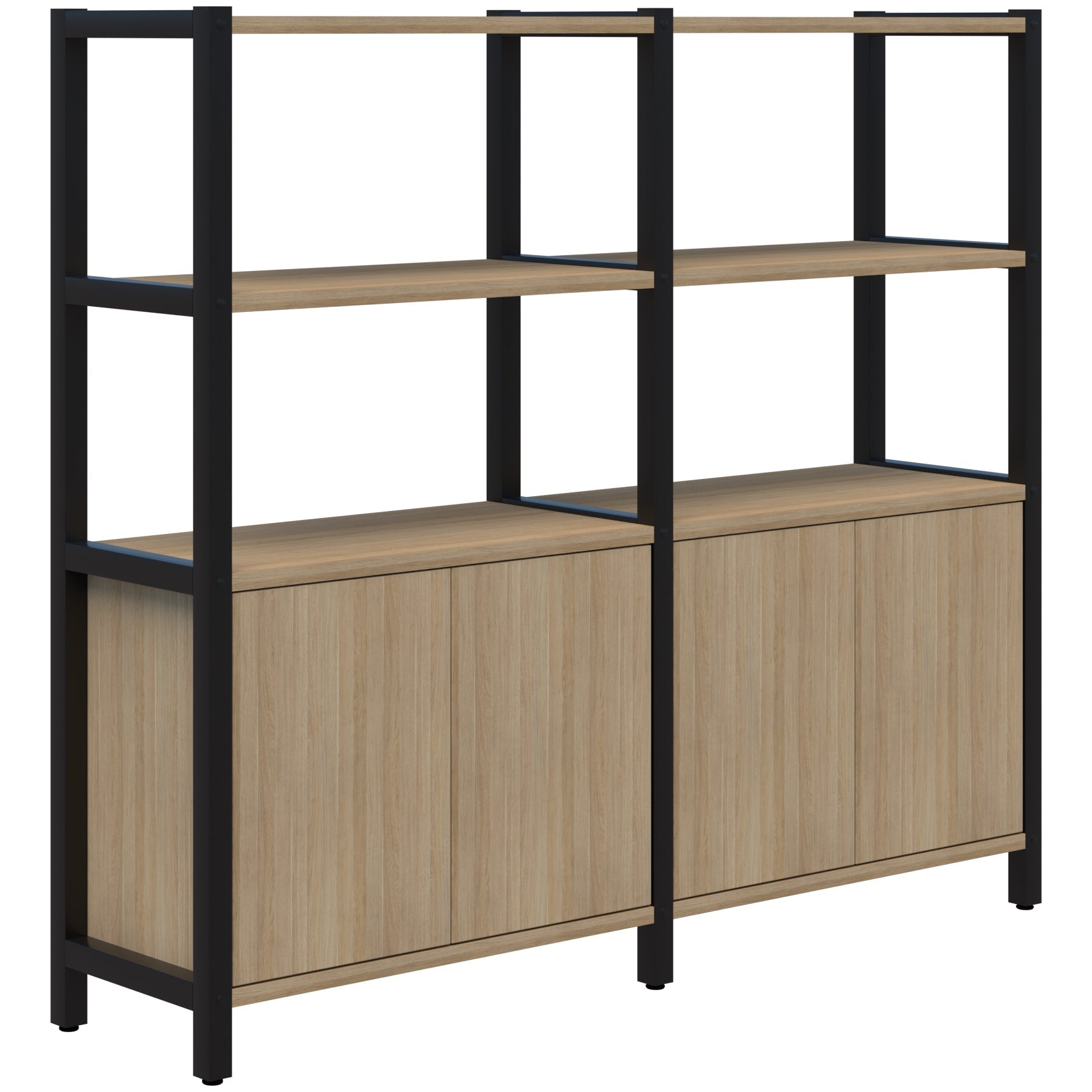 Grid 40 Storage / Open Display Wall - 4 Tier 1500 x 1720 / Classic Oak / Black