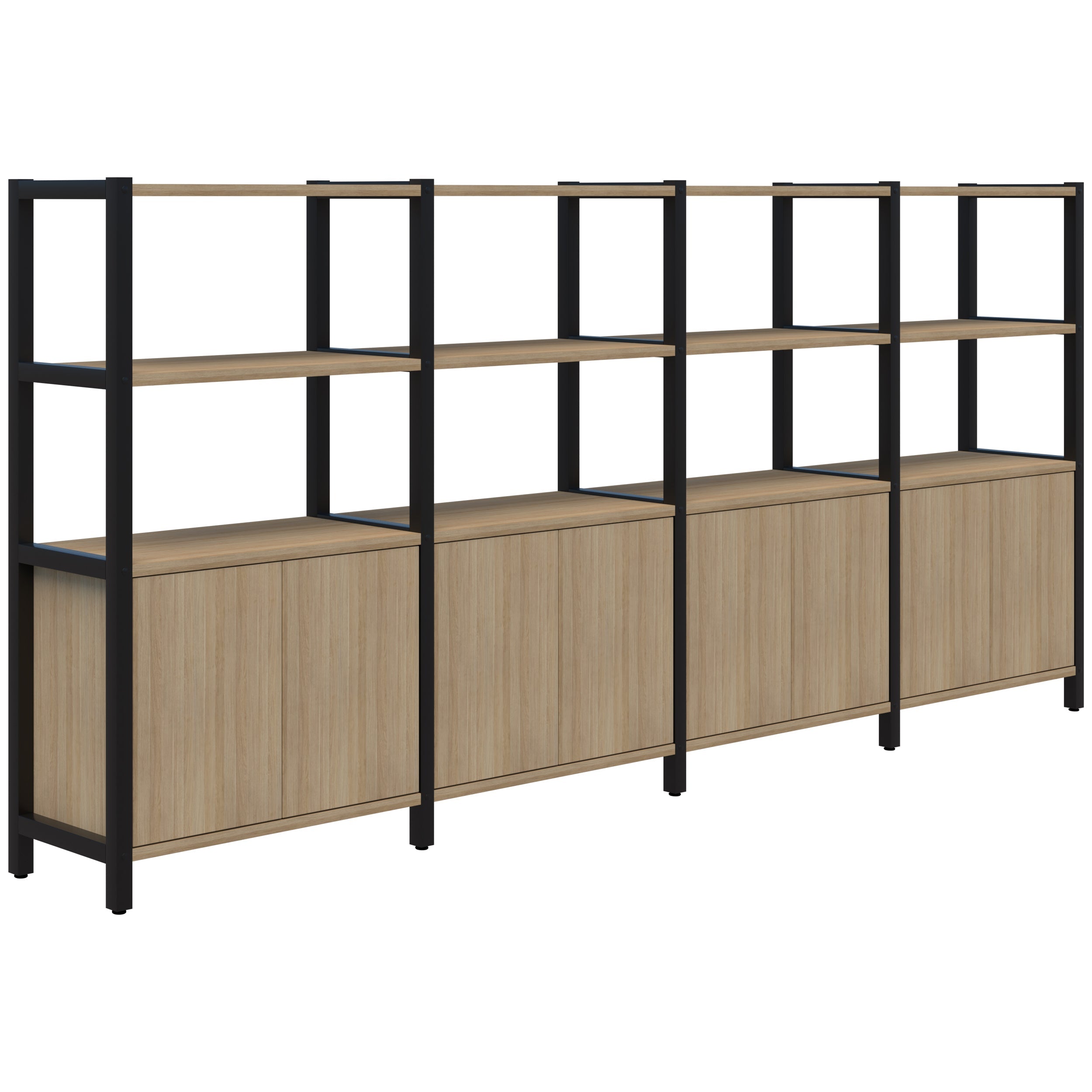 Grid 40 Storage / Open Display Wall - 4 Tier 1500 x 3400 / Classic Oak / Black