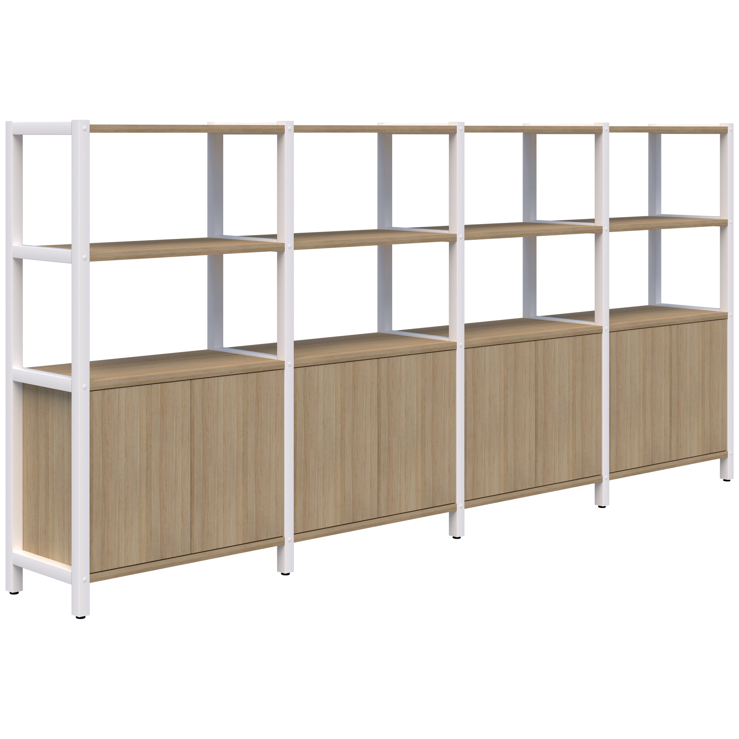 Grid 40 Storage / Open Display Wall - 4 Tier 1500 x 3400 / Classic Oak / White