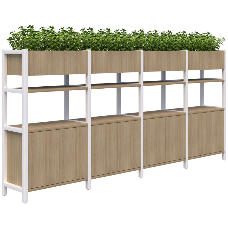Grid 40 Storage / Planter Display Wall - 4 Tier 1500 x 3400 / Classic Oak / White