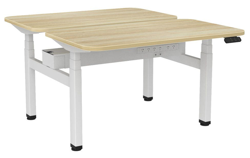 Haven Electric Double Sided Desk - Radius 1200 x 700 / Atlantic Oak / White