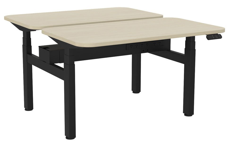 Haven Electric Double Sided Desk - Radius 1200 x 700 / Nordic Maple / Black