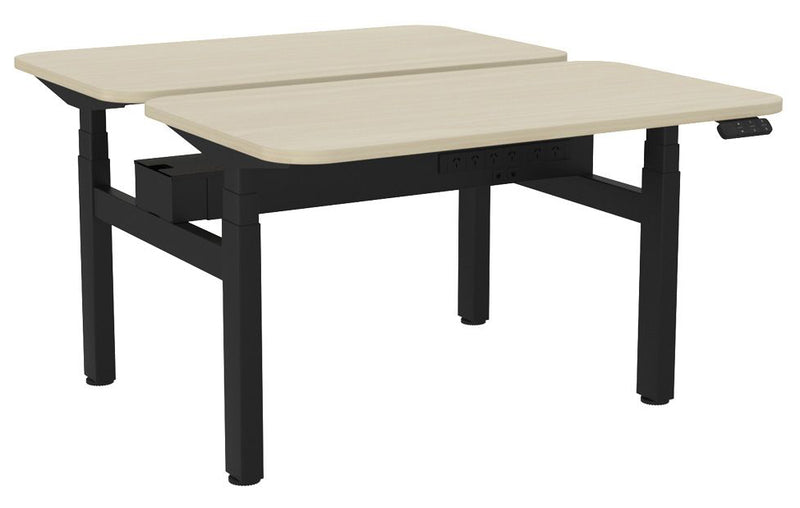 Haven Electric Double Sided Desk - Radius 1200 x 700 / Nordic Maple / Black