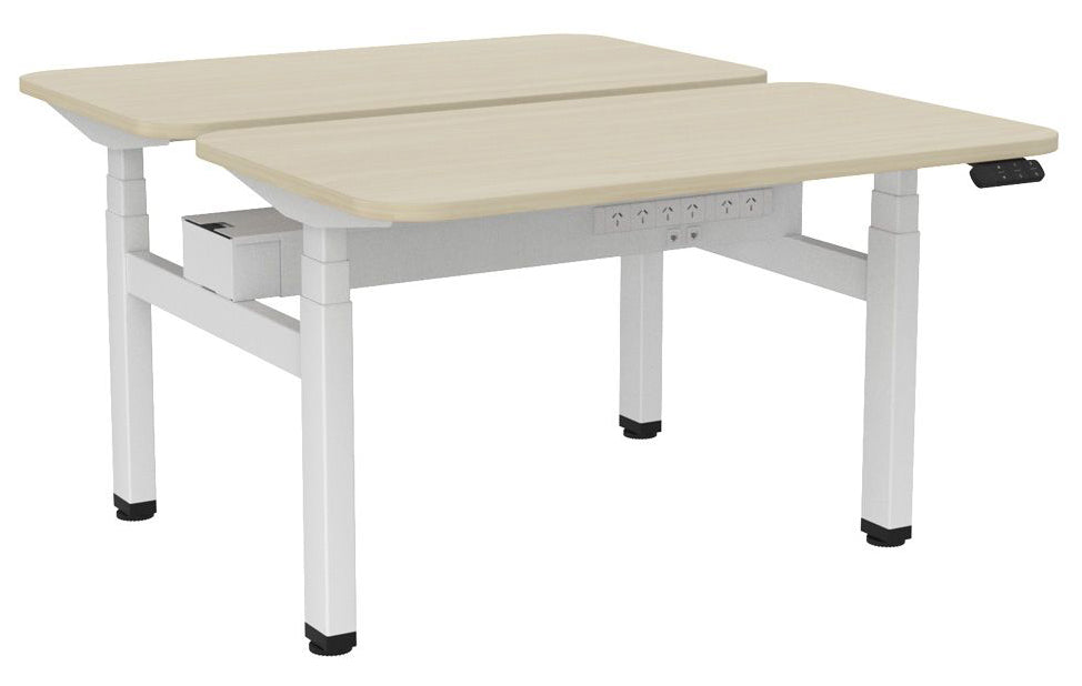 Haven Electric Double Sided Desk - Radius 1200 x 700 / Nordic Maple / White