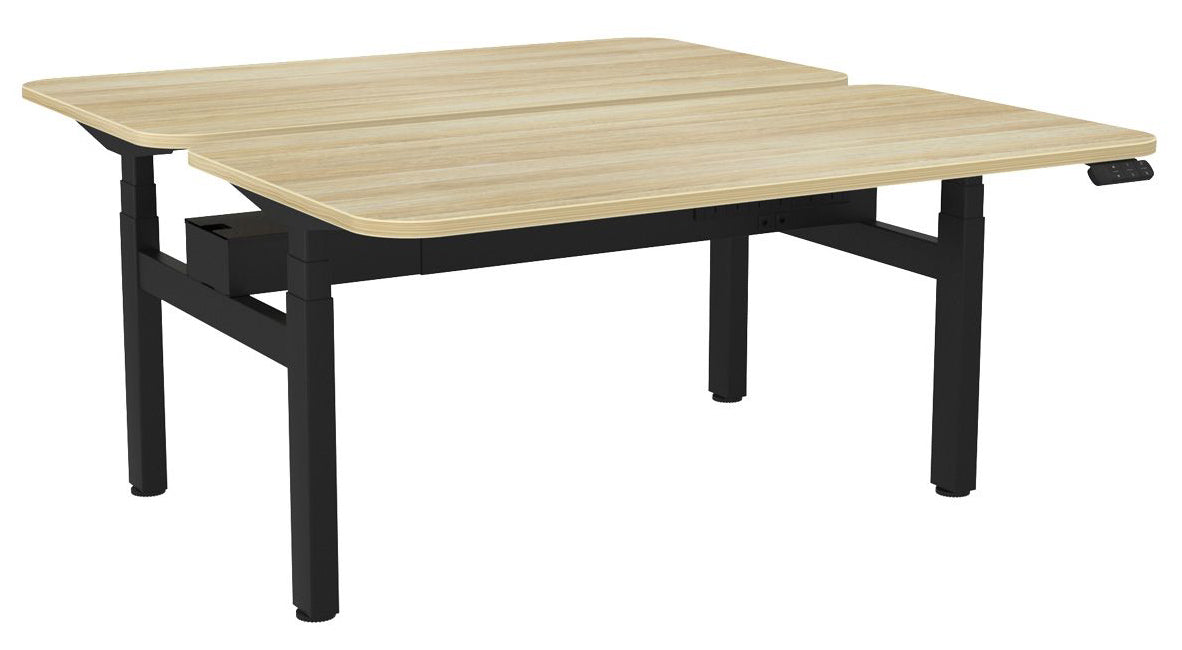 Haven Electric Double Sided Desk - Radius 1500 x 800 / Atlantic Oak / Black
