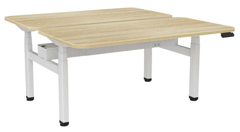 Haven Electric Double Sided Desk - Radius 1500 x 800 / Atlantic Oak / White