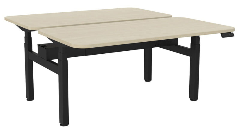 Haven Electric Double Sided Desk - Radius 1500 x 800 / Nordic Maple / Black