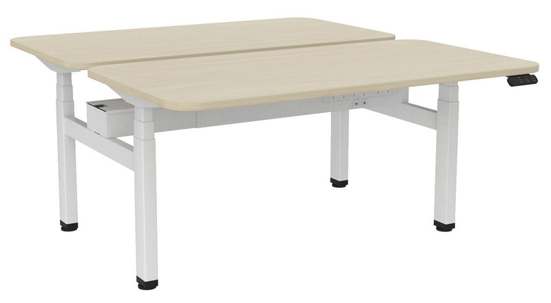 Haven Electric Double Sided Desk - Radius 1500 x 800 / Nordic Maple / White