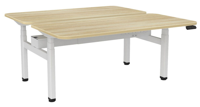 Haven Electric Double Sided Desk - Radius 1600 x 800 / Atlantic Oak / White