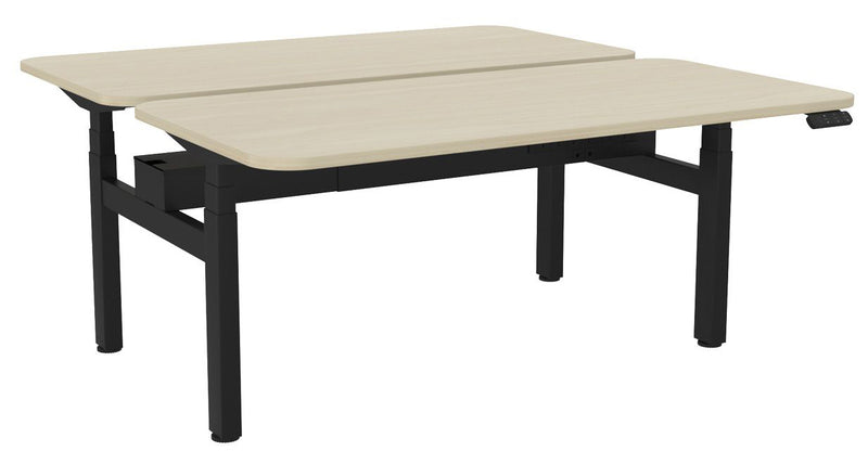 Haven Electric Double Sided Desk - Radius 1600 x 800 / Nordic Maple / Black