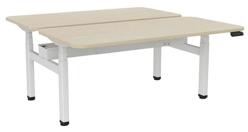 Haven Electric Double Sided Desk - Radius 1600 x 800 / Nordic Maple / White