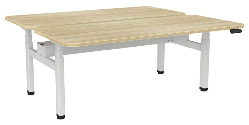Haven Electric Double Sided Desk - Radius 1800 x 800 / Atlantic Oak / White