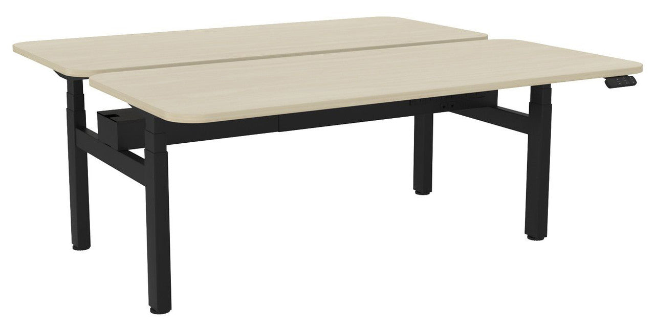 Haven Electric Double Sided Desk - Radius 1800 x 800 / Nordic Maple / Black